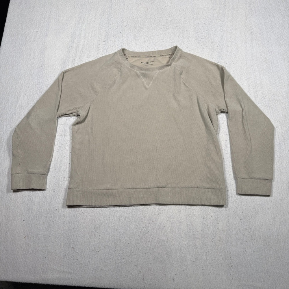 Marc New York Andrew Marc Mens Large Tan Ribbed Raglan Crew Neck Sweatshirt